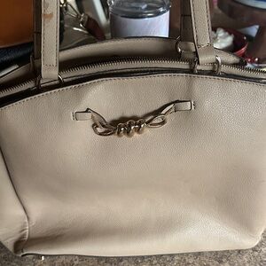 Anne Klein Taupe Leather-Effect Tote with Gold Hardware